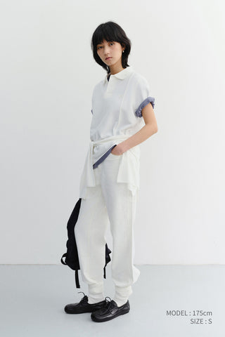 UNISEX LEATHER LOGO POLO SHIRT OFF WHITE