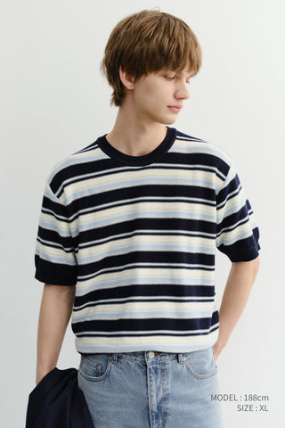 UNISEX STRIPED CREWNECK KNIT NAVY CREAM