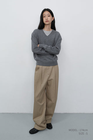 DOUBLE PLEATED WIDE CHINO SLACKS BEIGE