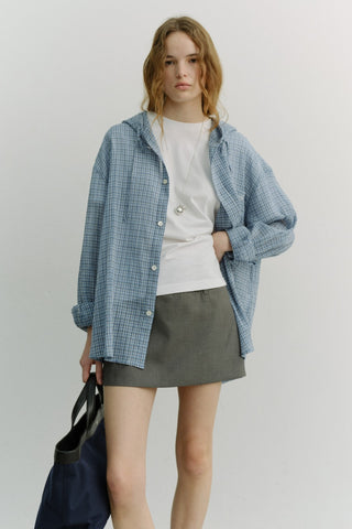 UNISEX CLASSIC HOODED SHIRT SOFT BLUE CHECK