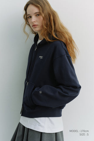 UNISEX CROPPED ZIP-UP HOODIE NAVY