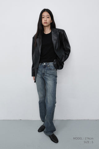 UNISEX RELAXED ALTER-LEATHER HALF JACKET BLACK