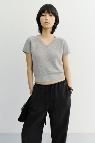 SUMMER LINEN V-NECK KNIT MELANGE GREY