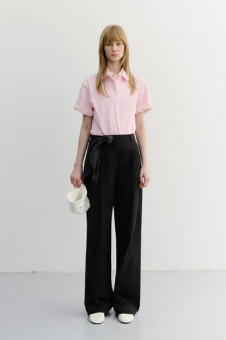 SUMMER DOUBLE PLEATED CHINO SLACKS BLACK