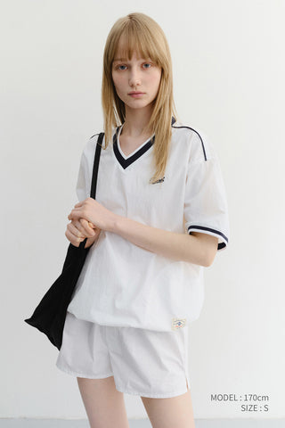 UNISEX V-NECK WOVEN TOP WHITE