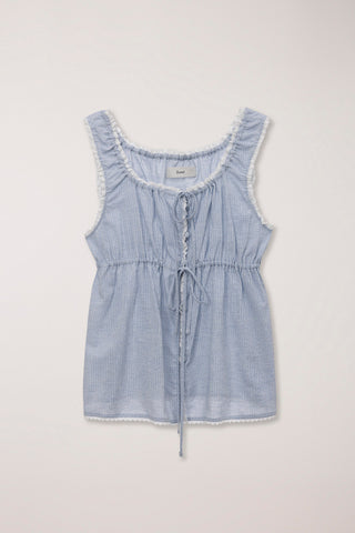 SHIRRING SLEEVELESS BLOUSE SOFT BLUE STRIPE