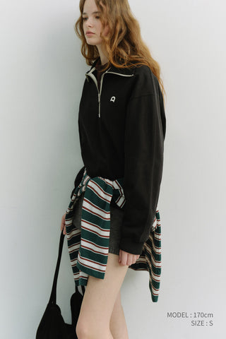 UNISEX LEATHER LOGO HALF ZIP-UP SWEATSHIRT BLACK