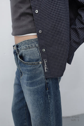 ESSENTIAL SLIM CHECKED SHIRT BLUE NAVY