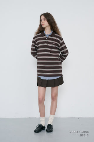 UNISEX MULTI STRIPE COLLARED T-SHIRT BROWN STRIPE