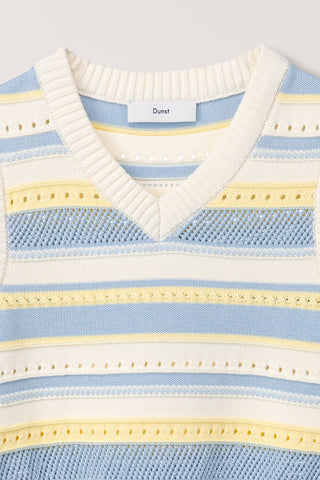 UNISEX CRAFTED STRIPED KNIT VEST CREAM SOFT BLUE