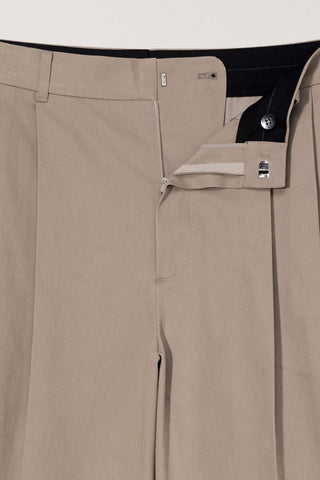 DOUBLE PLEATED WIDE CHINO SLACKS BEIGE
