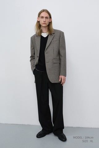 UNISEX CLASSIC 2 BUTTON WOOL BLAZER BEIGE CHECK