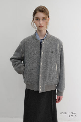 UNISEX BOUCLE WOOL VARSITY JACKET MELANGE GREY