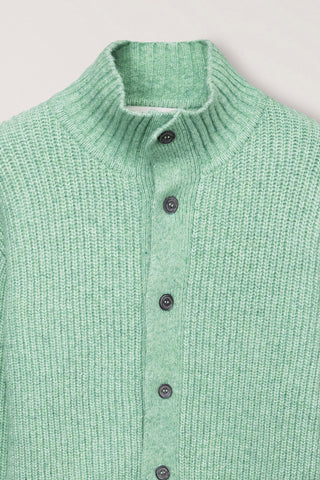 UNISEX HIGH NECK BUTTON CARDIGAN SOFT GREEN