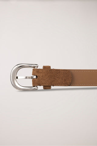 D-BUCKLE SUEDE BELT CAMEL