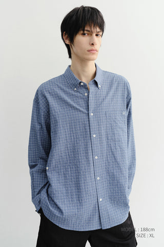 UNISEX SEERSUCKER BD SHIRT BLUE CHECK