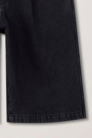 PLEATED BERMUDA DENIM SHORTS BLACK
