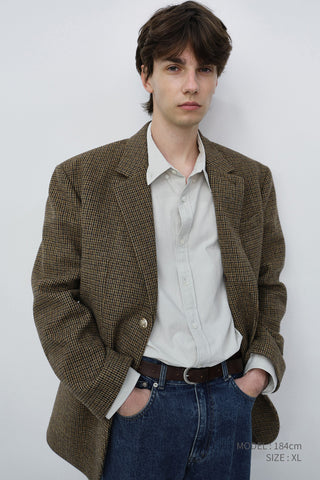 UNISEX CLASSIC 2 BUTTON WOOL BLAZER BROWN CHECK