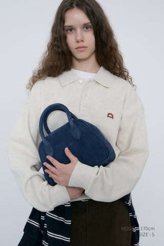 UNISEX LEATHER LOGO COLLARED T-SHIRT OATMEAL MELANGE