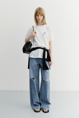 DAMAGED WIDE JEANS CLASSIC BLUE