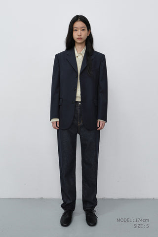 UNISEX CLASSIC 3 BUTTON WOOL BLAZER NAVY STRIPE