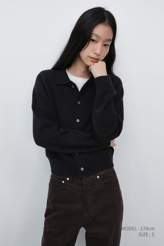 UNISEX COLLARED KNIT CARDIGAN BLACK