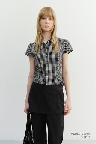 VINTAGE CAP SLEEVE SLIM SHIRT BLACK CHECK