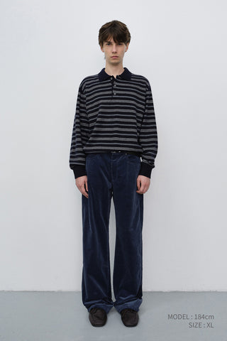 UNISEX COLLARED STRIPED SWEATER NAVY