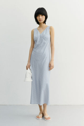 SLEEVELESS PATTERNED DRESS SOFT BLUE