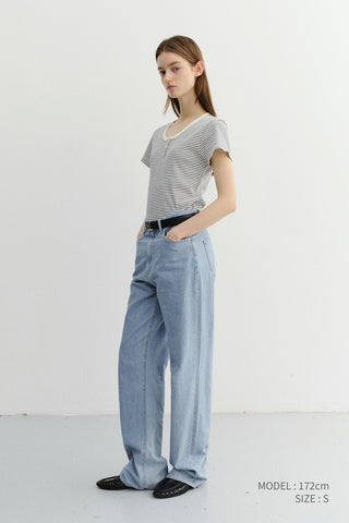 CLASSIC SCOOP NECK TOP BLUE STRIPE