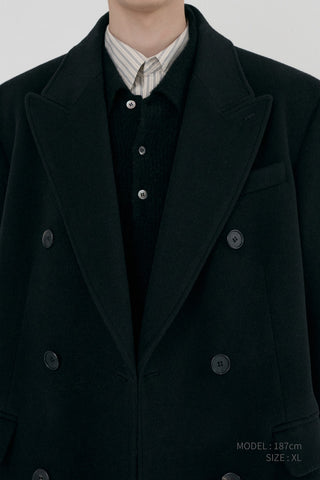 UNISEX TAILORED DOUBLE-BREASTED CASHMERE COAT BLACK
