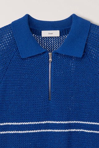 HALF ZIP-UP STRIPED POLO KNIT BLUE