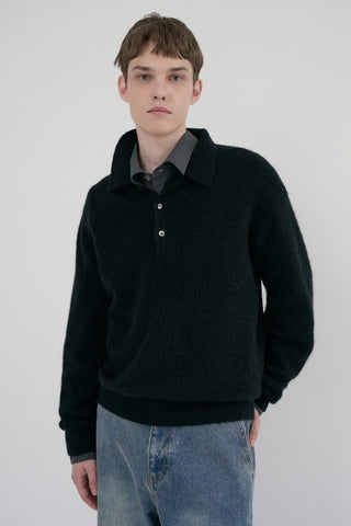 UNISEX HAIRY COLLARED SWEATER BLACK