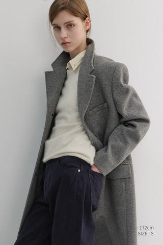 UNISEX 2-WAY 3 BUTTON CASHMERE COAT MELANGE GREY