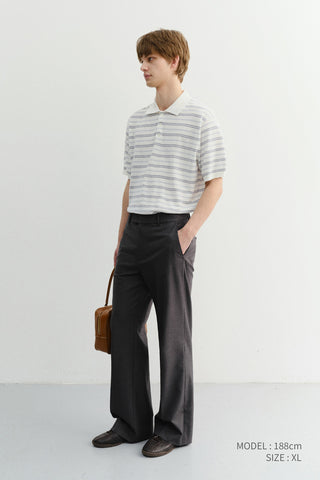 UNISEX STRIPED POLO KNIT WHITE SOFT BLUE