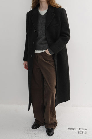 UNISEX 2-WAY 3 BUTTON BOUCLE WOOL COAT BLACK