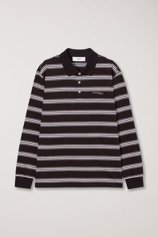 UNISEX MULTI STRIPE COLLARED T-SHIRT BROWN STRIPE