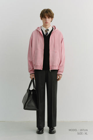 UNISEX GARMENT DYED ZIP-UP HOODIE LIGHT PINK