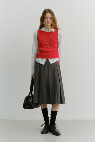 VOLUME PLEATS MIDI SKIRT MID GREY