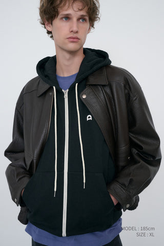 UNISEX OVERSIZED VINTAGE LEATHER BLOUSON BROWN