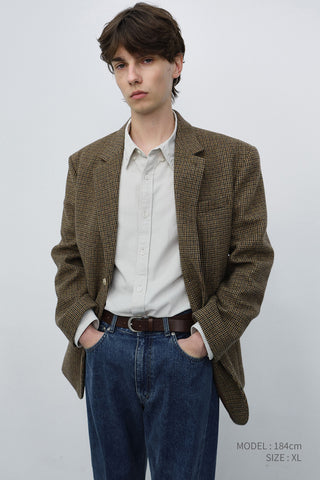 UNISEX CLASSIC 2 BUTTON WOOL BLAZER BROWN CHECK
