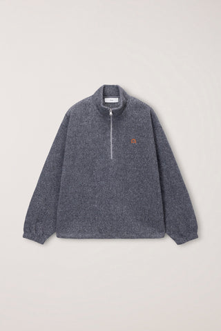UNISEX HALF ZIP-UP FLEECE SWEATSHIRT MELANGE GREY