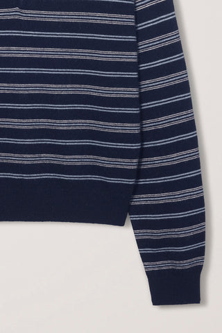 UNISEX COLLARED STRIPED SWEATER NAVY