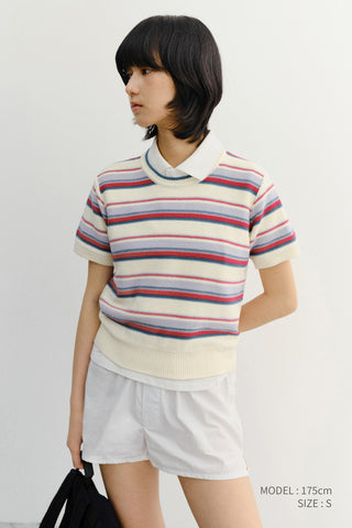 UNISEX STRIPED CREWNECK KNIT CREAM RED